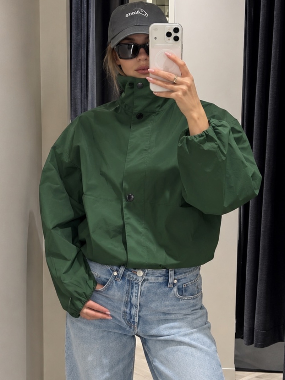 Massimo Dutti Green High Neck Bomber Jacket NWT
